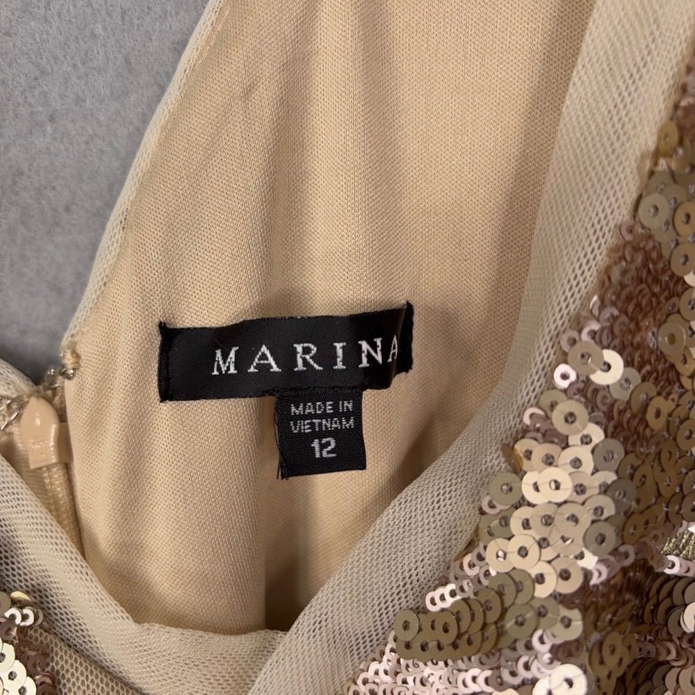 Marina Dress Women 12 Gold Sequin Floral Sleeveless V-Neck Cocktail Party Glam - Picture 2 of 8
